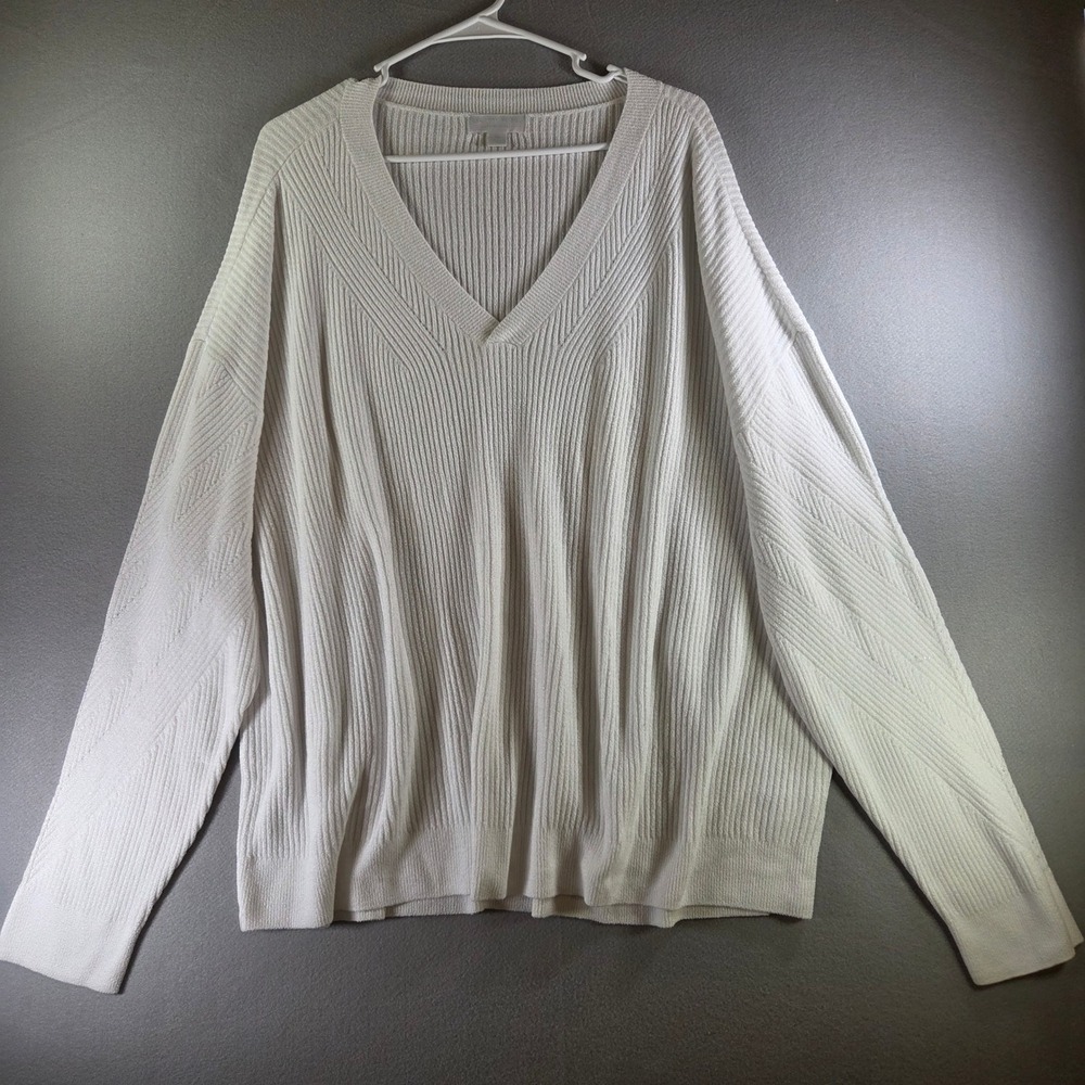 Barefoot Dreams Cozy Chic Ultra Lite V-Neck Ribbed Sweater White 3X Soft Girl